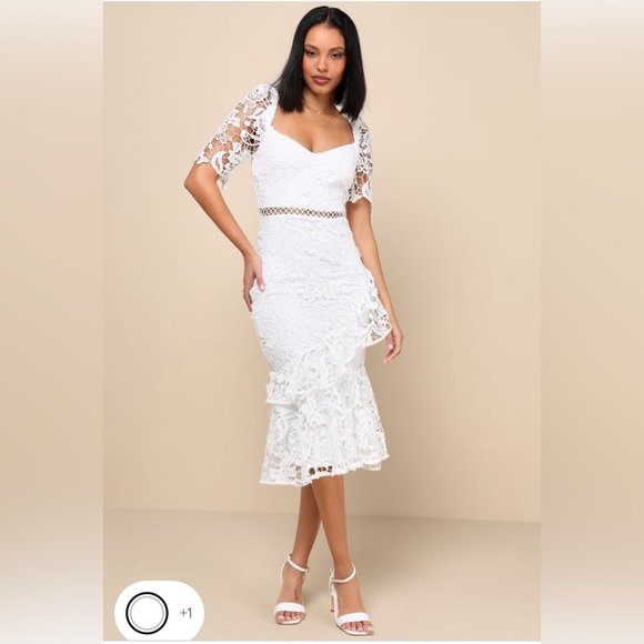 NWT! Lulus White Lace Midi Dress-M - Picture 1 of 5